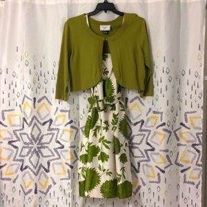 Willow Glen Women's Chartreuse Floral Sun Dress w/Knit Shrug and Belt, Size 20W